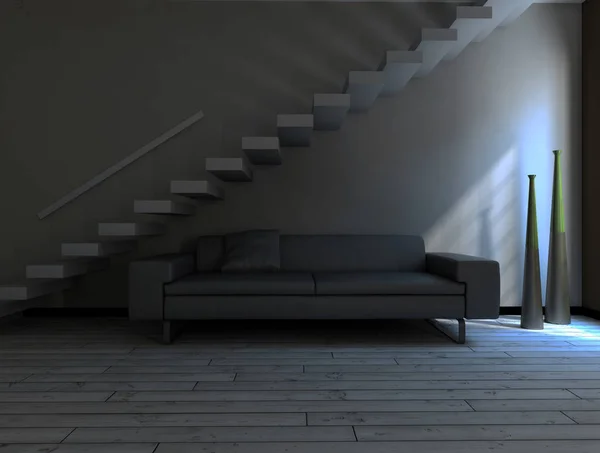 Zimmer in grauen Farben, 3d — Stockfoto