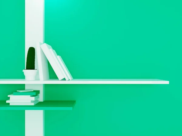 Shelves on the green wall, 3d — Stock Photo, Image