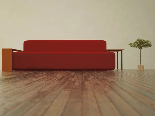 Modern soffa på rummet, 3d — Stockfoto