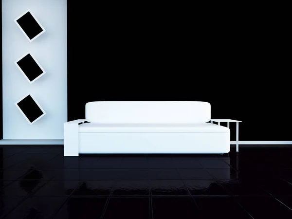 Sofá moderno no quarto, 3d — Fotografia de Stock