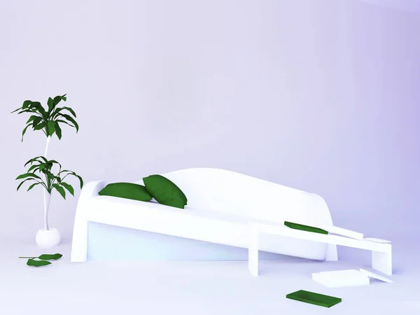 Modern soffa på rummet, 3d — Stockfoto