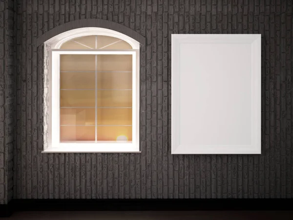 Window and a picture on the wall, 3d — Stock Photo, Image