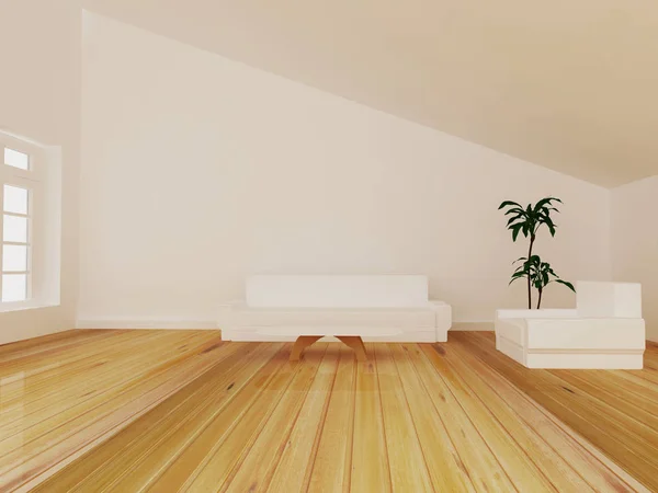 Sofa, tafel, stoel op de kamer, 3d — Stockfoto