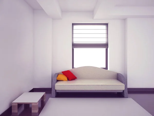 Sofá moderno no quarto, 3d — Fotografia de Stock