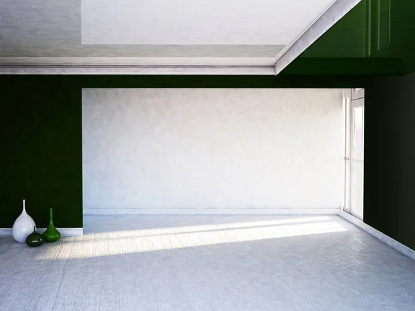 Dwa wazony w pokoju, zielone i białe, 3d — Zdjęcie stockowe