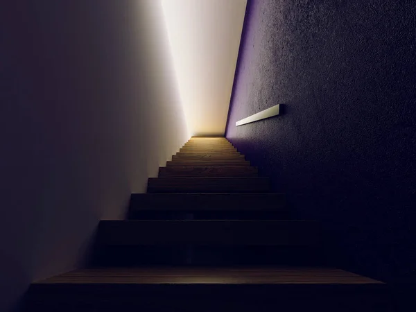 黑暗大堂的木制楼梯, 3d — 图库照片