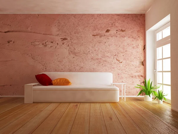 Sofá moderno en la habitación, 3d —  Fotos de Stock