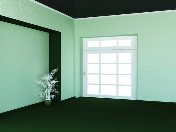 Порожня кімната в зелених кольорах, 3d — стокове фото