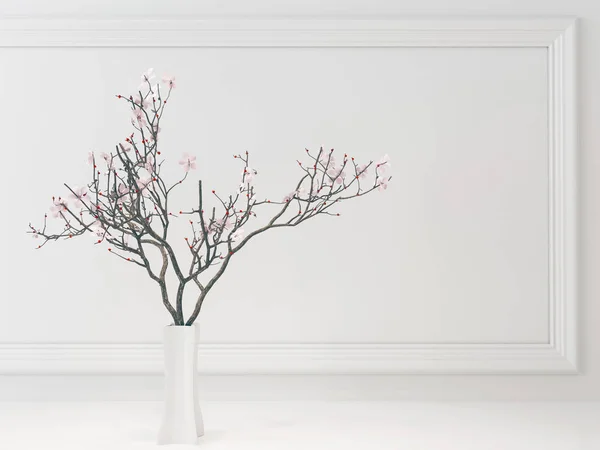 3 d の枝を持つ花瓶 — ストック写真