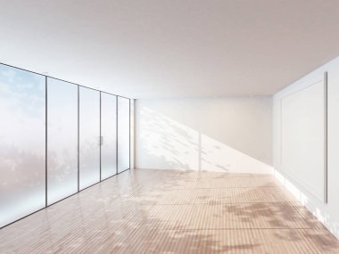 boş oda büyük bir pencere ve bir resim, 3d