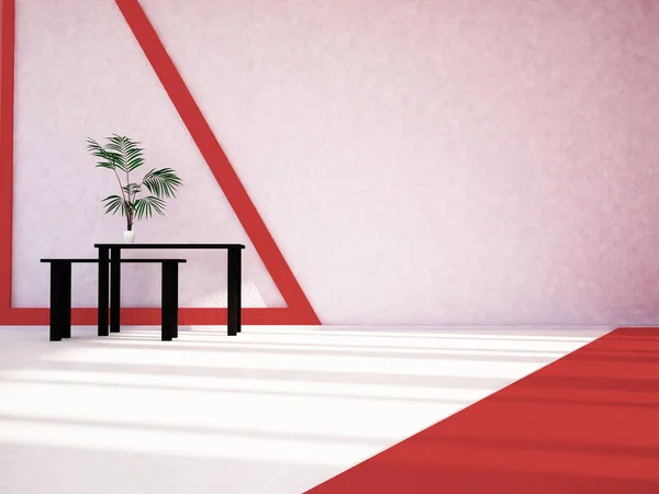 Empty room with a green plant on the table, 3d — ストック写真