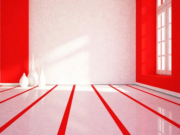 Empty Room Red White Colors Rendering — Stock Photo, Image