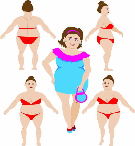 Beautiful Plump Woman Different Poses Picture — Stock Vector