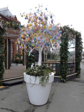 çiçek ve tavşan ile bir tencerede bir ağaç