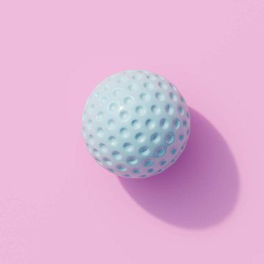 Pembe arka planda mavi golf topu. Minimum spor fikri. 3d hazırlayıcı.