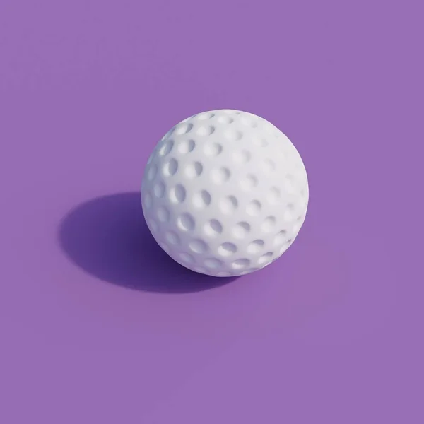 白色高尔夫球色隔离在紫色背景 最小的运动理念 3D渲染 — 图库照片