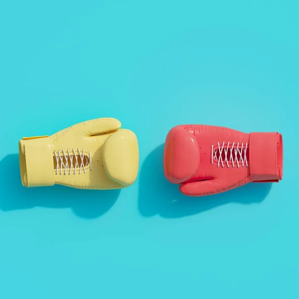 Vermelho Boxe Luva Cor Líder Conceito Fundo Azul Ideia Esportiva — Fotografia de Stock