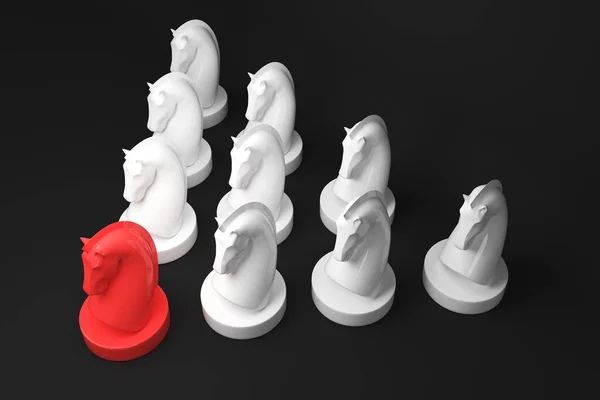 Strategie Koncepce Koně Šachovnice Hra Černém Pozadí Vykreslení — Stock fotografie