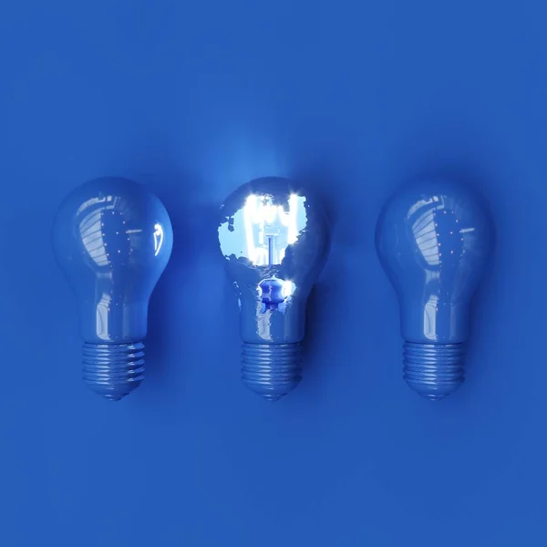 Clássico Azul Lâmpada Cor Rachadura Com Brilho Iluminação Fundo Azul — Fotografia de Stock