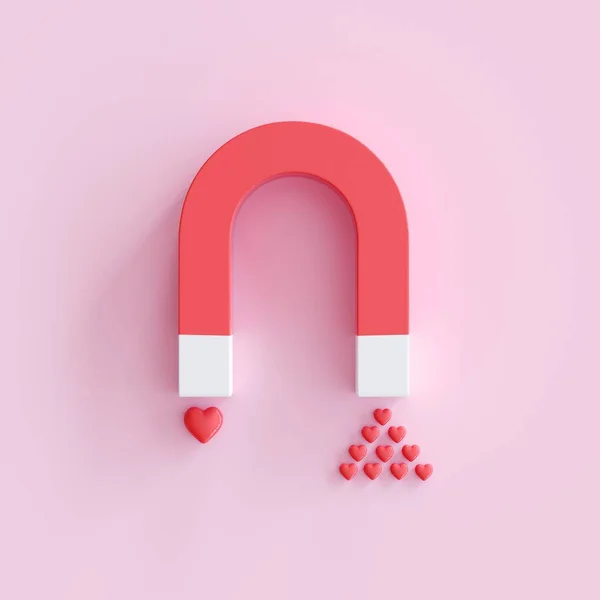 Magnet Heart Shape Pink Background Minimal Valentine Idea Concept Render — Stock Photo, Image