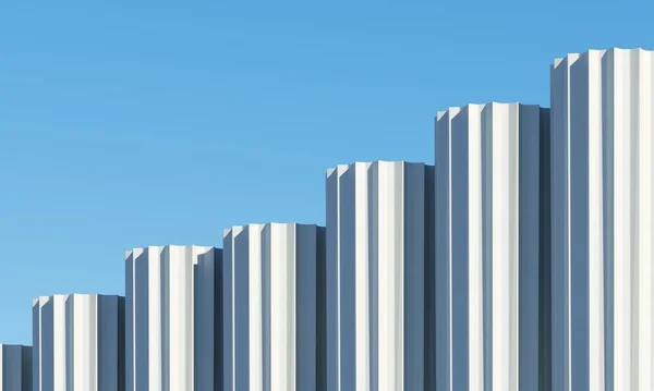 Concrete shape building with shadows on sky background. Minimal architecture Ideas concept. 3D Render.