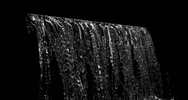 Liquid Waterfall Falling Splash Black Background Render — Stock Photo, Image