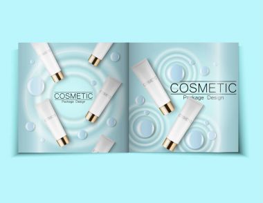 Nemlendirici yüz kremi paket kozmetik tasarım, reklam, katalog veya dergi, 3d illüstrasyon mavi kozmetik broşür tasarımı-ebilmek var olmak kullanılmış aynı zamanda tasarım üstten görünüm ışık için şablonlar.