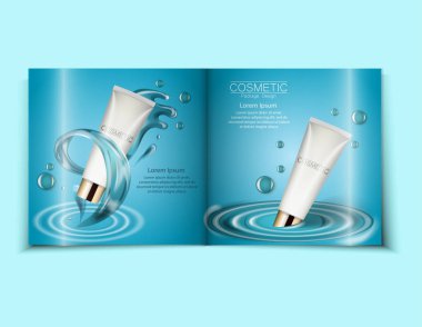 Nemlendirici yüz kremi paket kozmetik tasarım, reklam, katalog veya dergi, 3d illüstrasyon mavi kozmetik broşür tasarımı-ebilmek var olmak kullanılmış aynı zamanda tasarım üstten görünüm ışık için şablonlar.