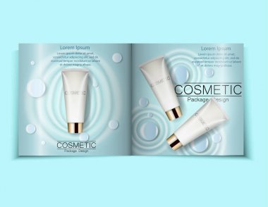 Nemlendirici yüz kremi paket kozmetik tasarım, reklam, katalog veya dergi, 3d illüstrasyon mavi kozmetik broşür tasarımı-ebilmek var olmak kullanılmış aynı zamanda tasarım üstten görünüm ışık için şablonlar.