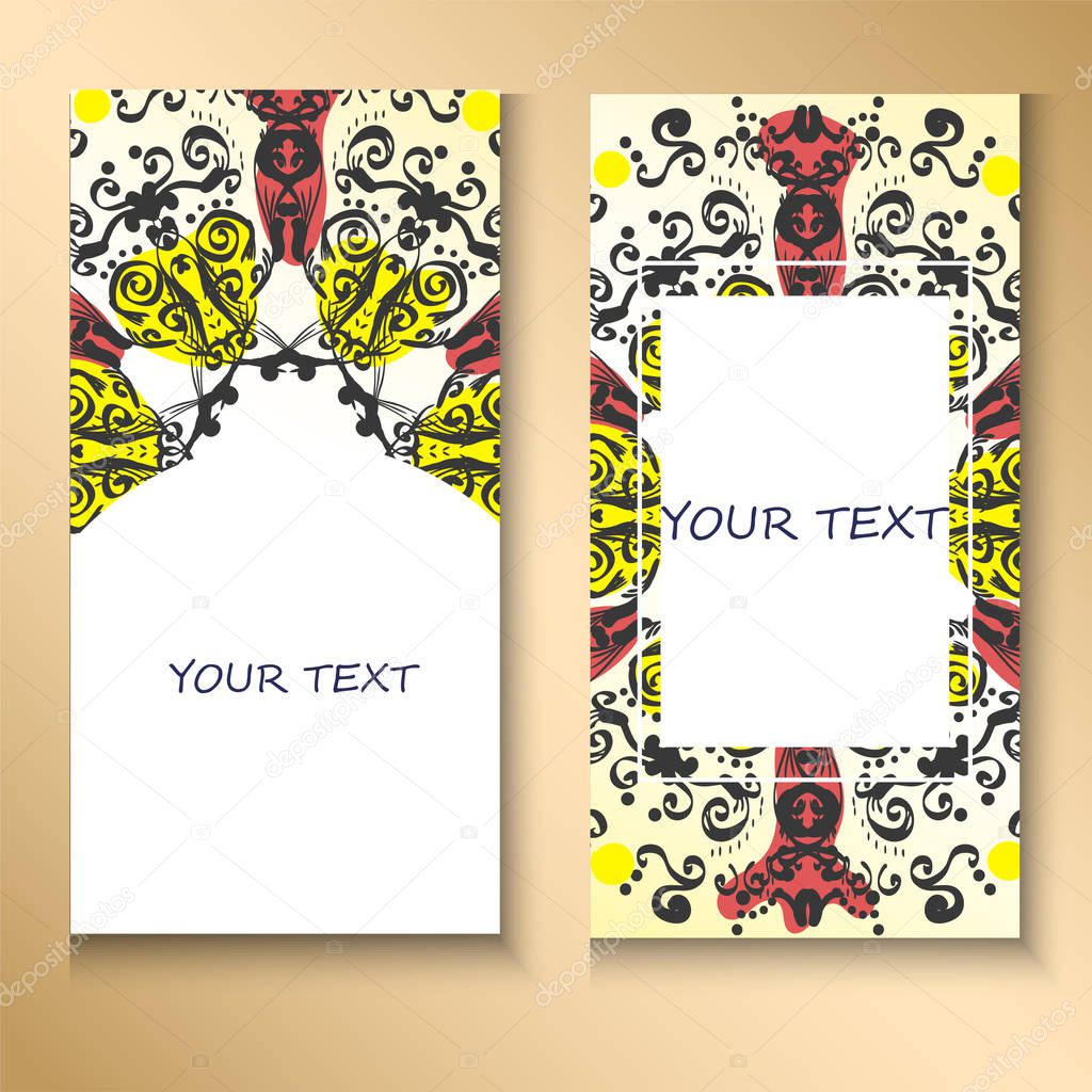 templates set. Business cards, invitations and banners. Floral mandala pattern and ornaments. Oriental design Layout. Asian, Arabic, Indian, ottoman motifs.