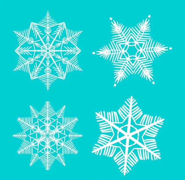 Copo de nieve icono vector fondo conjunto de color blanco. Invierno azul navidad nieve elemento de cristal plano. Colección de hielo ilustración del tiempo. Escarcha de nieve escarcha de Navidad símbolo de silueta aislada — Vector de stock