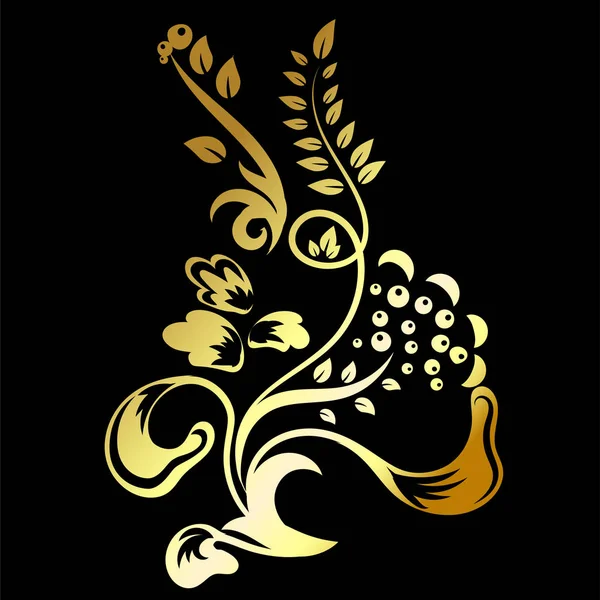 Ornamento russo tradicional com elementos do estilo de Khokhloma popular. Uma impressão floral em cores douradas. Ilustração vetorial . —  Vetores de Stock