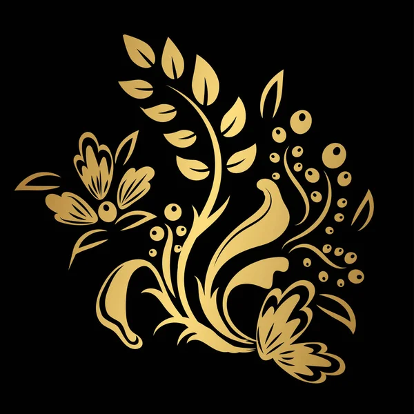Traditionele Russische sieraad met elementen van volkse Chochloma stijl. Een bloemenprint in goud kleuren. Vectorillustratie. — Stockvector