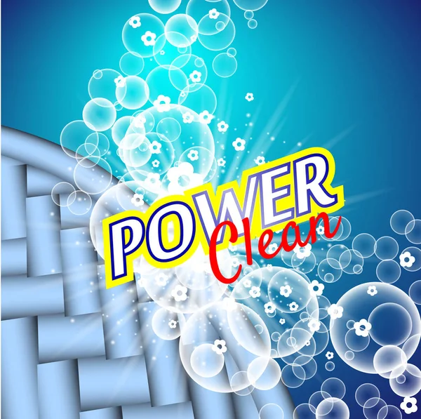 deterjanlar için ambalaj tasarım şablonu. Süper temiz. Sabun köpüğü, köpük. Vektör çizim.