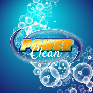 deterjanlar için ambalaj tasarım şablonu. Süper temiz. Sabun köpüğü, köpük. illüstrasyon.