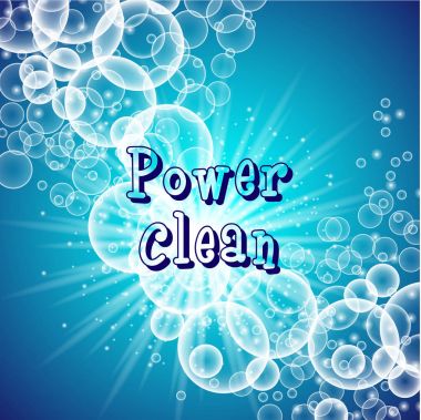 deterjanlar için ambalaj tasarım şablonu. Süper temiz. Sabun köpüğü, köpük. Vektör çizim.