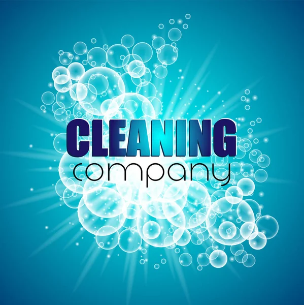 Template design corporate identity cleaning company. Realistic bubbles knocked into the foam. — Stock Vector