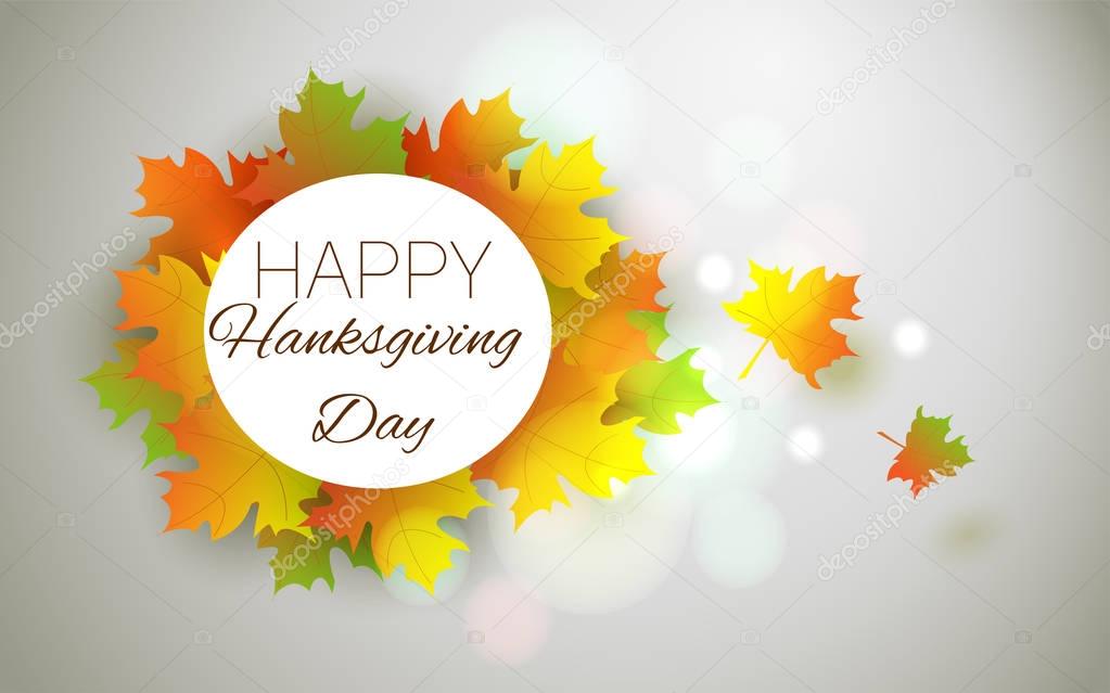 Happy Thanksgiving Day background. Autumn poster or banner with leaves. Beautyfull greating thanksgiving day card.