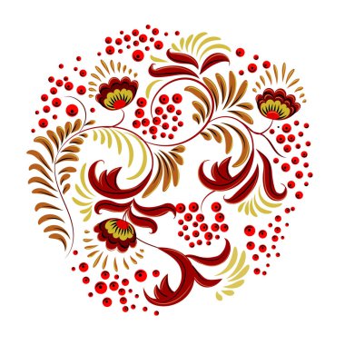 Geleneksel Rus süsleme unsurları halk Khokhloma tarzı ile. Altın renk çiçek bir yazıyla. Vektör çizim.