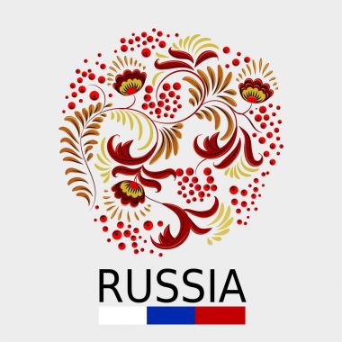 Geleneksel Rus süsleme unsurları halk Khokhloma tarzı ile. Altın renk çiçek bir yazıyla. Vektör çizim.