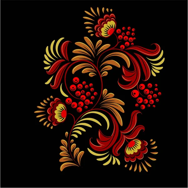 Traditionele Russische sieraad met elementen van volkse Chochloma stijl. Een bloemenprint in goud kleuren. Vectorillustratie. — Stockvector