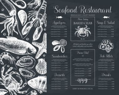 Deniz ürünleri menü tasarımı.