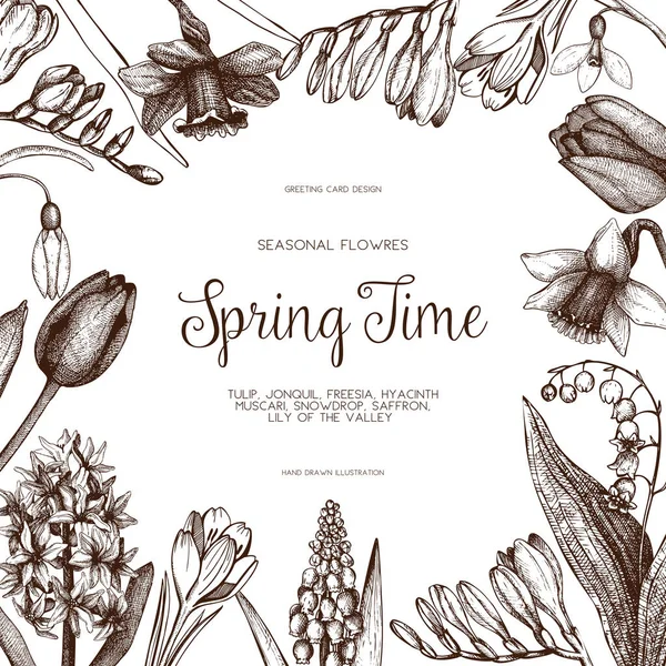Flores primavera dibujadas a mano — Vector de stock