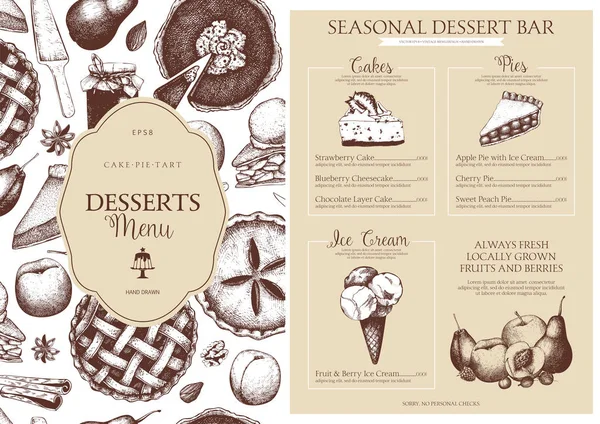 Diseño de menú de postre vectorial para restaurante o cafetería . — Archivo Imágenes Vectoriales
