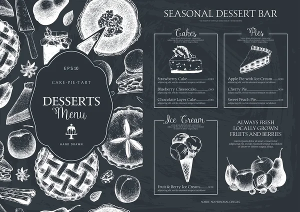 Vector dessert menu ontwerp voor restaurant of café. — Stockvector