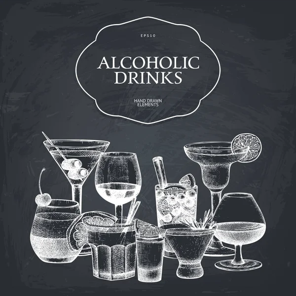 Handgezeichnete alkoholische Cocktails Illustration — Stockvektor