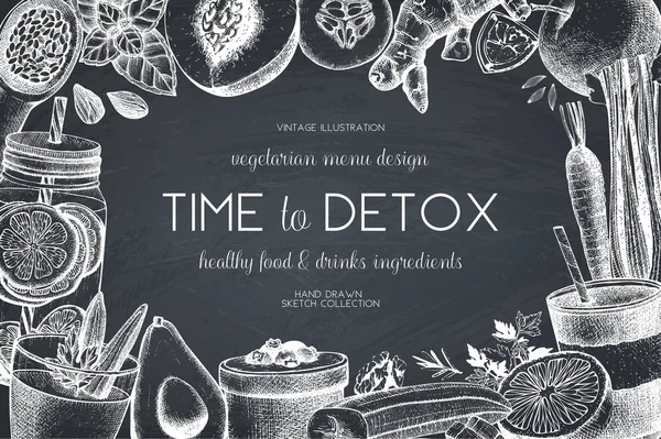 Detox produits diététiques croquis ensemble — Image vectorielle