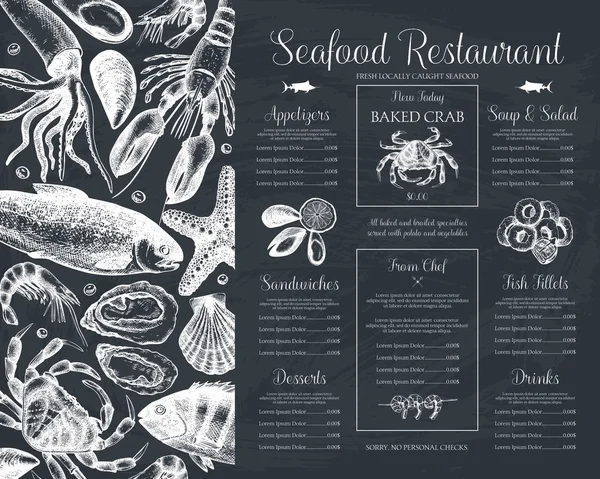 Deniz ürünleri menü tasarımı. — Stok Vektör