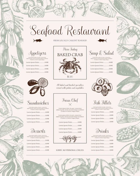 Seafood  menu design. — Stock Vector