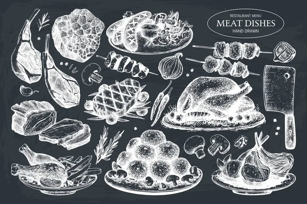 Συλλογή από χέρι κρέας εικονογράφηση — Διανυσματικό Αρχείο